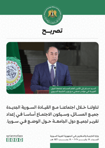 تصريحات السيد حسام زكي الأمين العام المساعد لجامعة الدول العربية في مؤتمر مع وزير الخارجية السوري 18-1-2025 (1).jpg