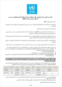 إعلان الأونروا عن موعد بدء توزيع المساعدة لفلسطينيي سوريا في لبنان عن شهري تموز وحزيران 2021.jpg