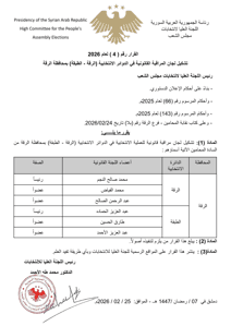 اللجنة العليا لانتخابات مجلس الشعب- قرار بتشكيل لجان المراقبة القانونية في الدوائر الانتخابية (الرقة - الطبقة) بمحافظة الرقة.- 25-2-2026.jpg