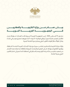 وزارة الخارجية والمغتربين السورية بيان صادر عن وزارة الخارجية والمغتربين في الجم.jpg