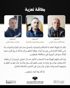 الهيئة العامة للمنافذ والجمارك تعزّي أهالي جزيرة أرواد بضحايا حادثة غرق قارب صيد قبالة سواحل طرطوس.jpg