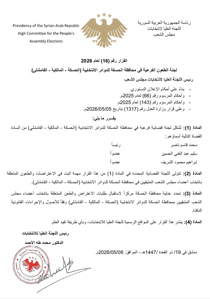 اللجنة العليا لانتخابات مجلس الشعب- قرار رقم 16 لعام 2026.jpg