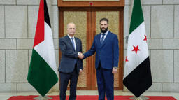 القائد أحمد الشرع ووزير الخارجية أسعد الشيباني يستقبلان وفدًا فلسطينيًّا رفيع المستوى برئاسة السيد محمد المصطفى رئيس الوزراء وزير الخارجية الفلسطيني 28-1-2025 (4).jpg